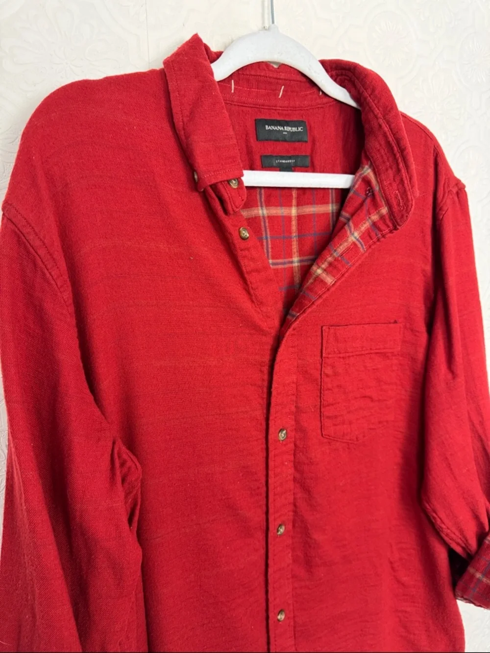 Banana Republic double Cloth Red Flannel Shirt XL‎ Plaid Lined Button Down